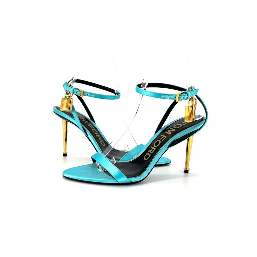 Tom Ford Padlock and Key Aqua Strappy Pointed Toe Heeled Sandals 38 - Picture 3 of 8